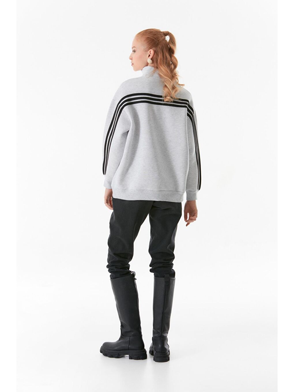 Fullamoda Gri Basic Yarım Fermuarlı Dik Yaka Sweatshirt - 4