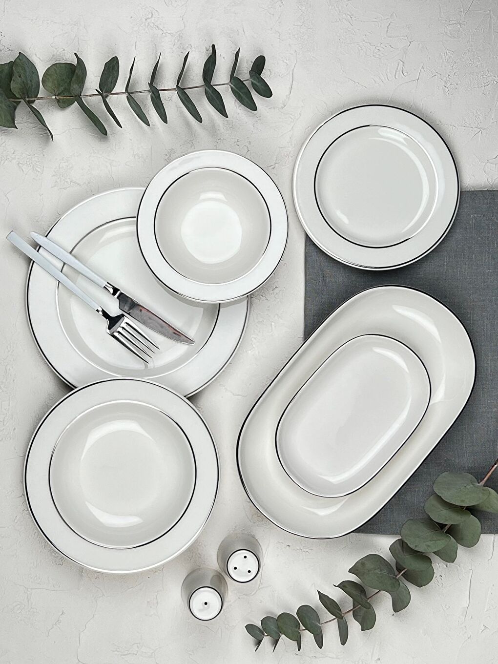 Beyaz Platin Yaldız Yemek Takımı 12 Kişilik 53 Parça BNS53YKPRS1081-1