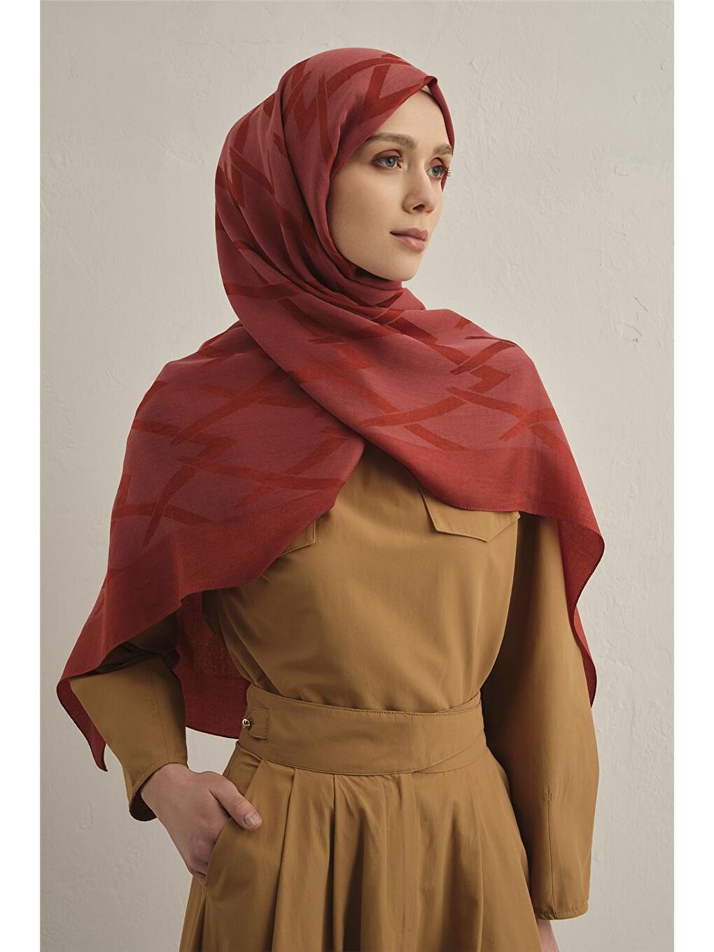 Turuncu Lyocell Naia Zikzak Desen Şal 1- 35