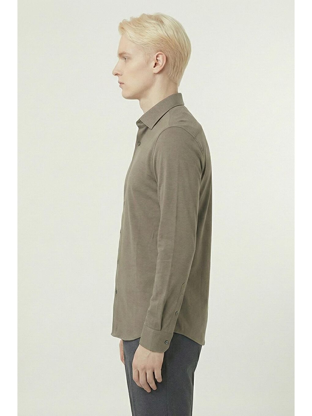 Giotelli Koyu Haki Slim Fit %100 Pamuk Düğmeli Yaka Erkek Gömlek-2