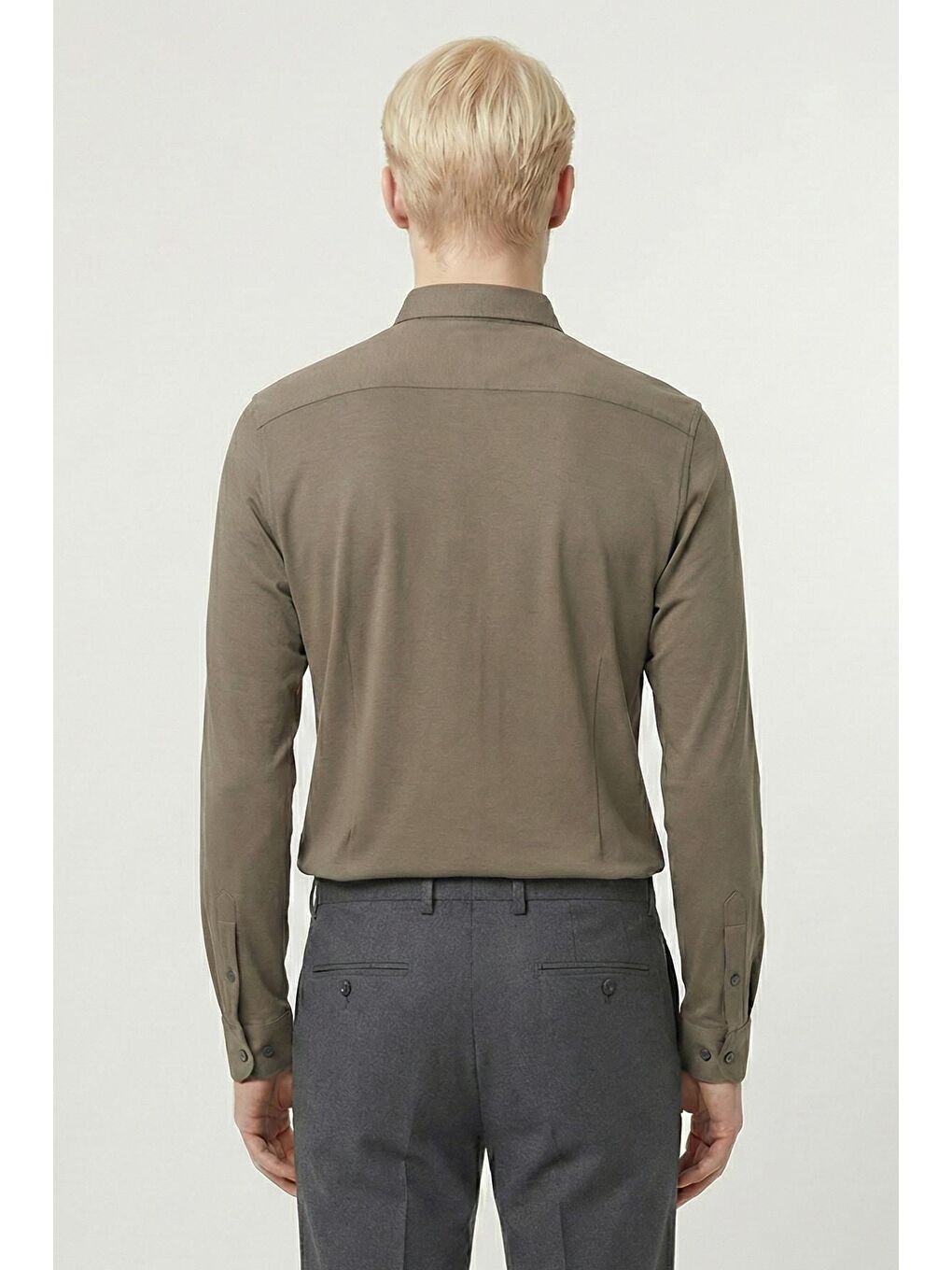 Giotelli Koyu Haki Slim Fit %100 Pamuk Düğmeli Yaka Erkek Gömlek-3