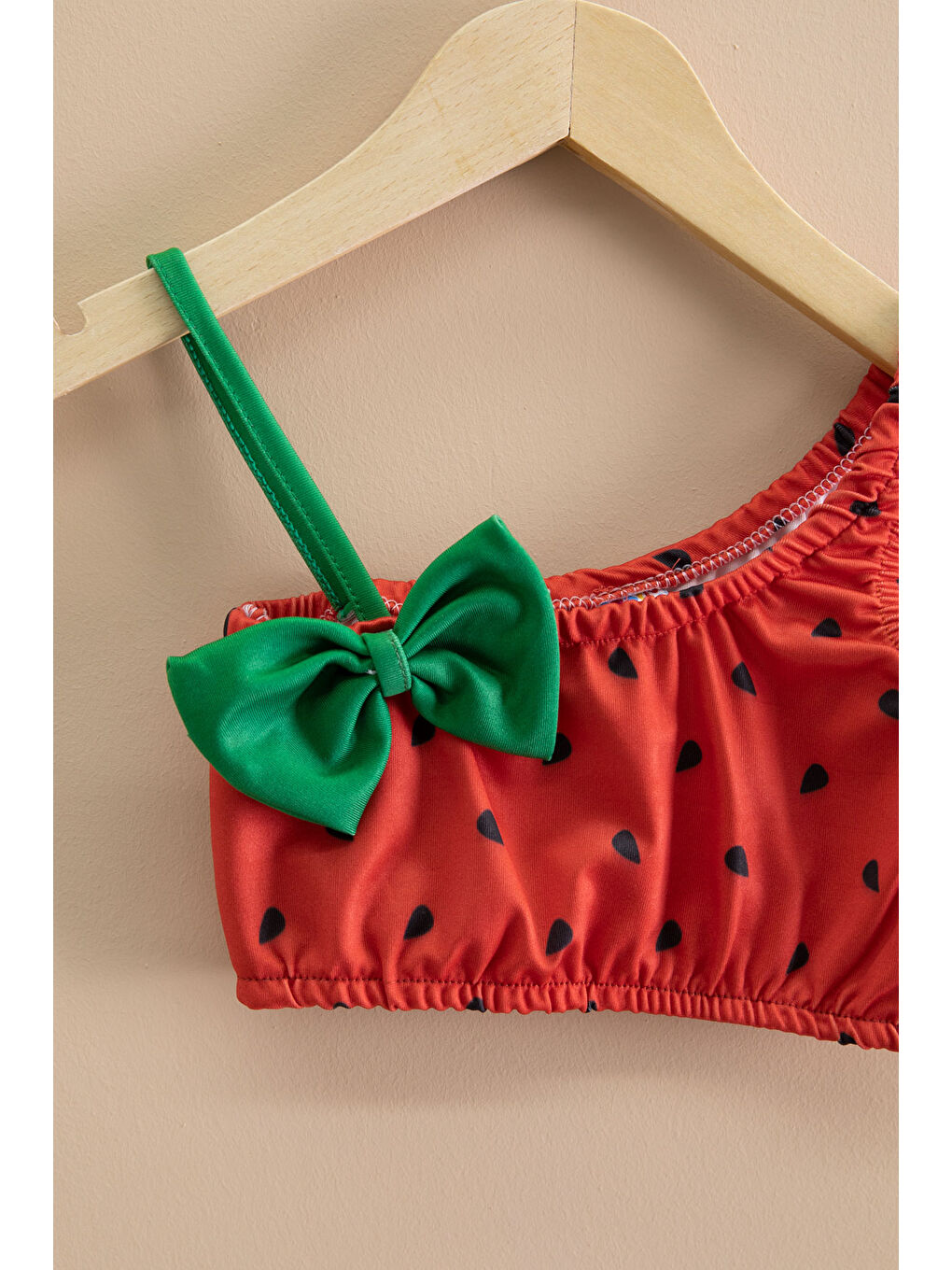 Kırmızı Karpuz Desenli Fiyonklu Kız Çocuk Omuz Askılı Bikini 21113-1