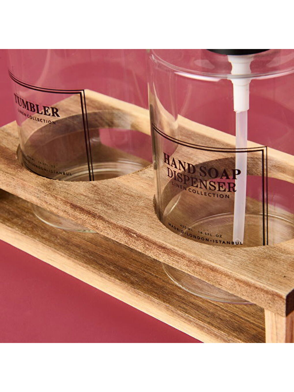 Renksiz Cam 2'li Yuvarlak Sıvı Sabunluk Seti - Şeffaf / Siyah / Kahverengi-1