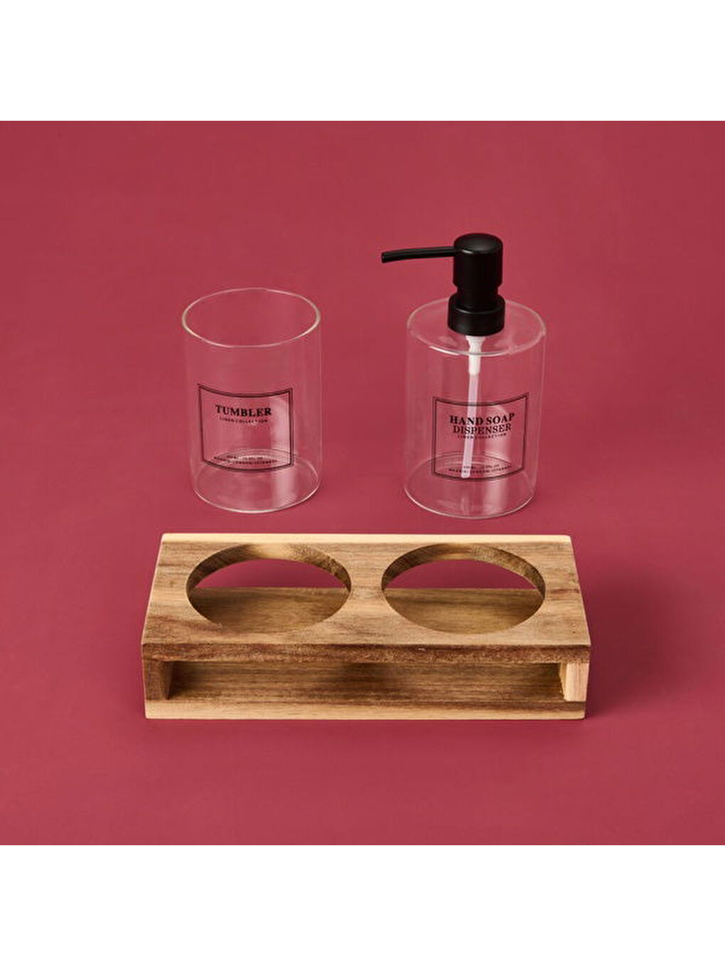 Renksiz Cam 2'li Yuvarlak Sıvı Sabunluk Seti - Şeffaf / Siyah / Kahverengi-2