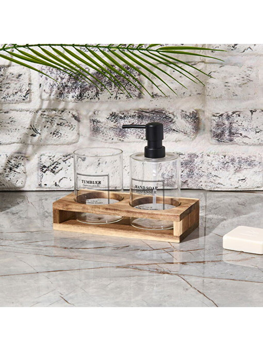 Renksiz Cam 2'li Yuvarlak Sıvı Sabunluk Seti - Şeffaf / Siyah / Kahverengi-3