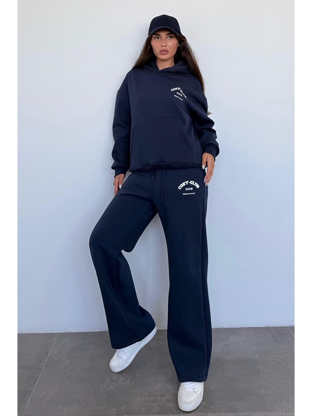 Lacivert Kapüşonlu Baskılı Kadın Eşofman Takımı Mg2524-3