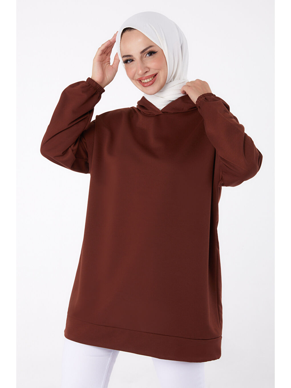 TOFİSA Kahverengi Düz Kapüşonlu Yaka Kadın Kahve Arkası Baskılı Sweatshirt   13327