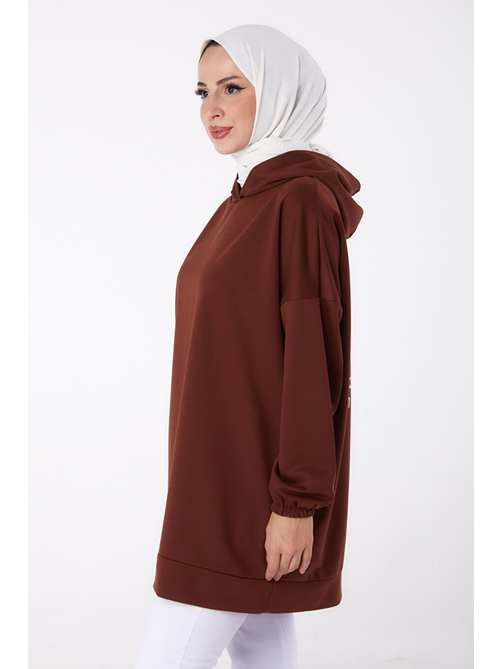 TOFİSA Kahverengi Düz Kapüşonlu Yaka Kadın Kahve Arkası Baskılı Sweatshirt   13327 - 3