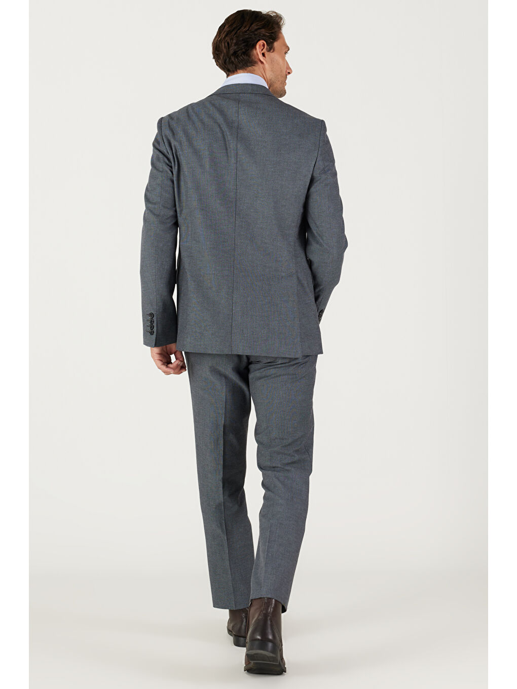 Erkek Antrasit Slim Fit Dar Kesim Mono Yaka Armürlü Klasik Takım Elbise-5