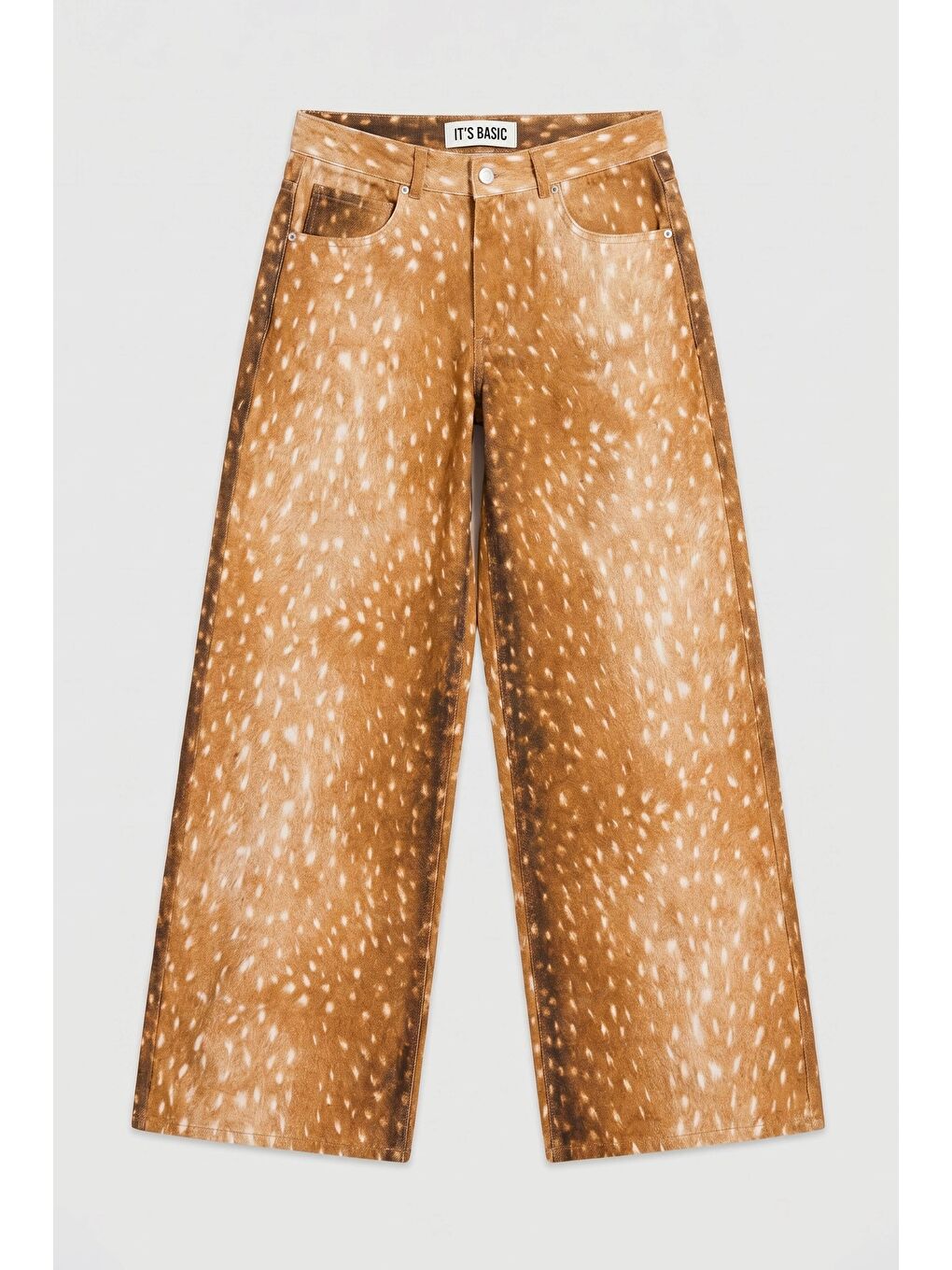 Kahverengi Kadın Kahve 7s6 Bambi Desen Palazzo Fit Özel Kumaş Tasarım Denim Jean-2