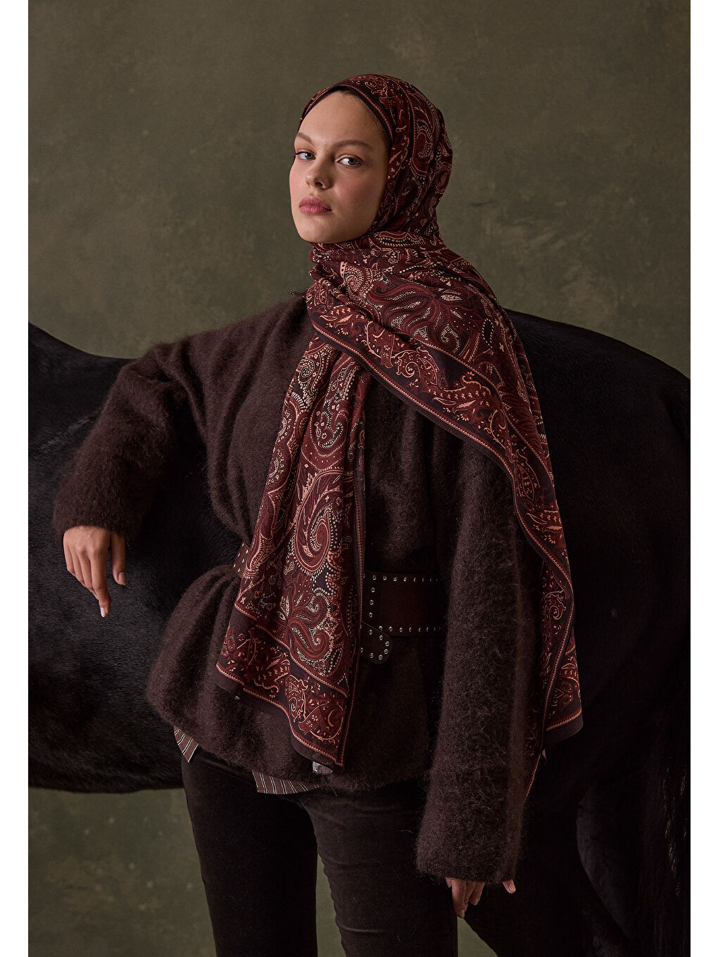 Dark Vıntage Desen Şal Bordo-4