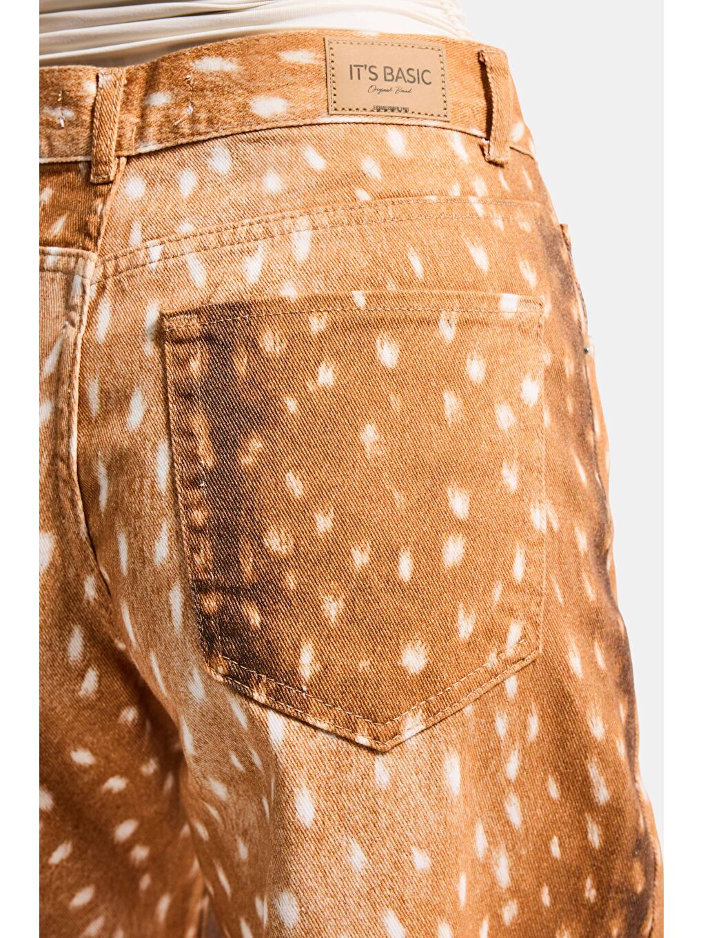 Kahverengi Kadın Kahve 7s6 Bambi Desen Palazzo Fit Özel Kumaş Tasarım Denim Jean-4