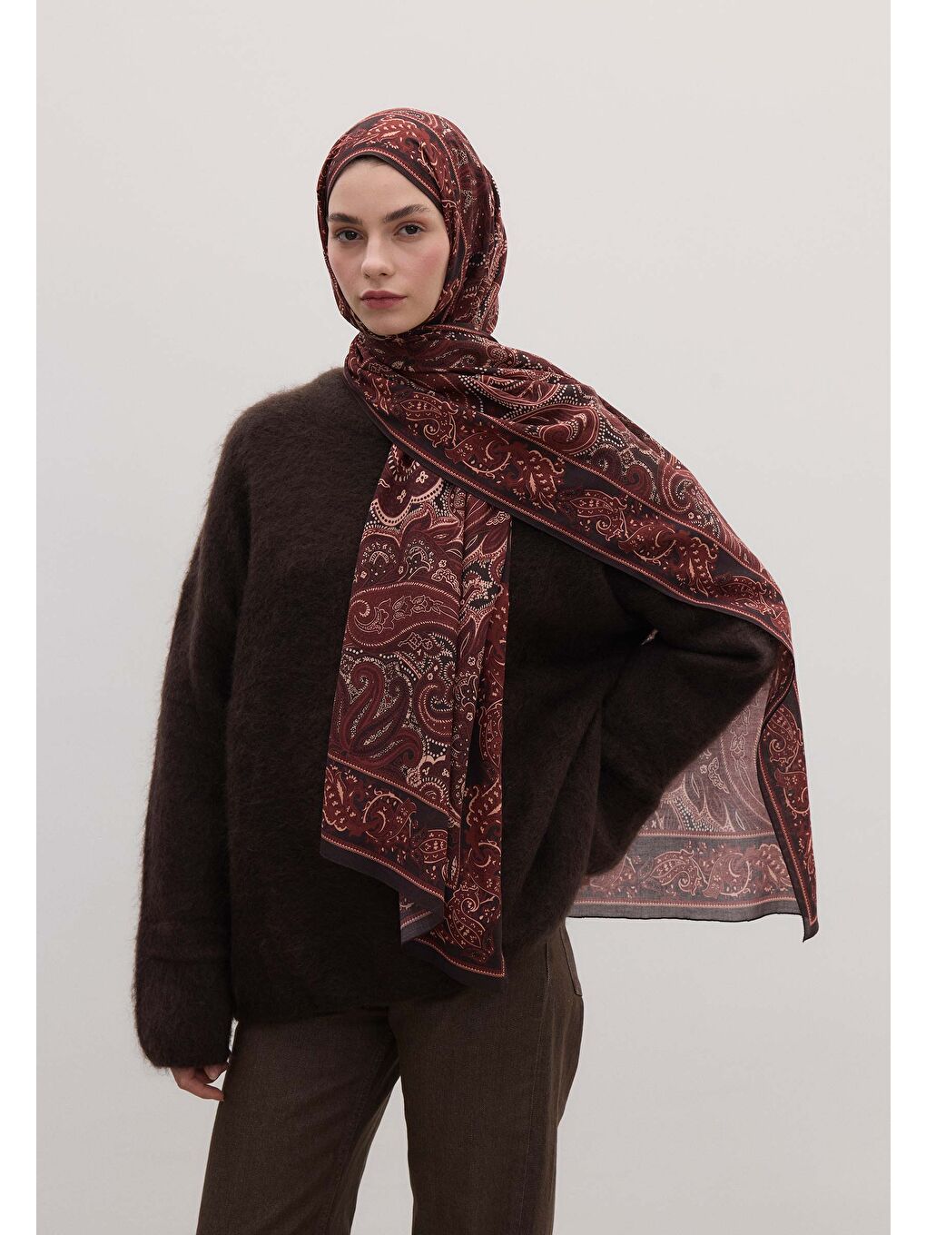 Dark Vıntage Desen Şal Bordo-1