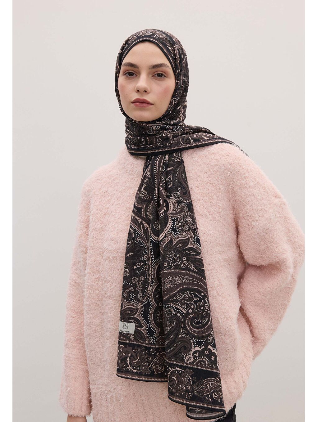 Kahverengi Dark Vıntage Desen Şal Kakao