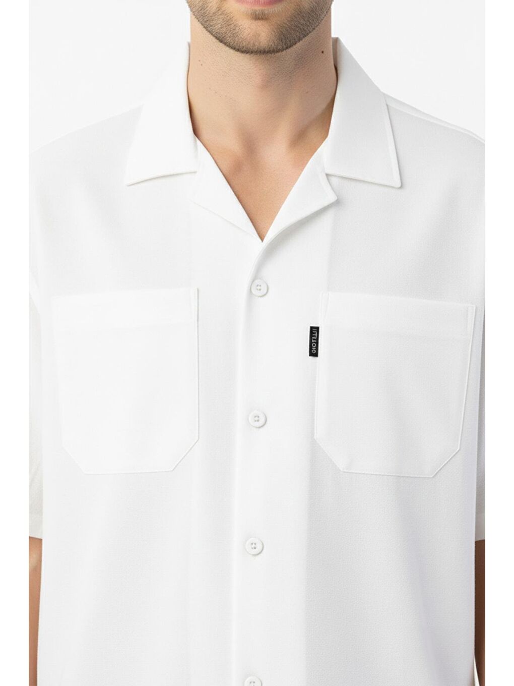 Giotelli Beyaz %100 Keten Apaş Yaka Kısa Kol Erkek Gömlek-2