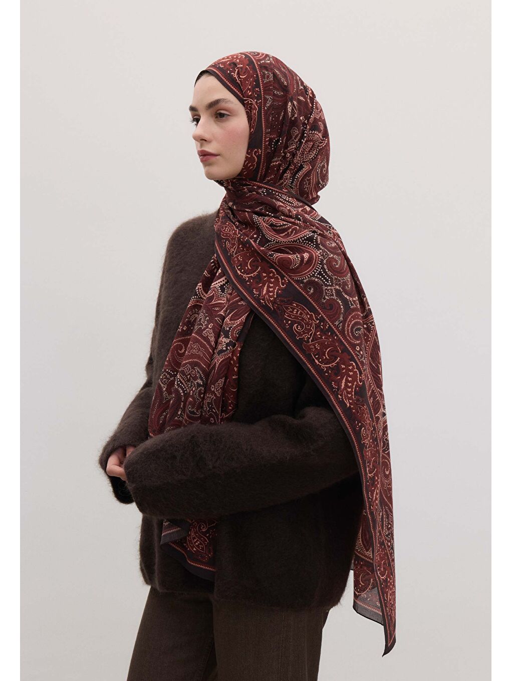 Dark Vıntage Desen Şal Bordo-2