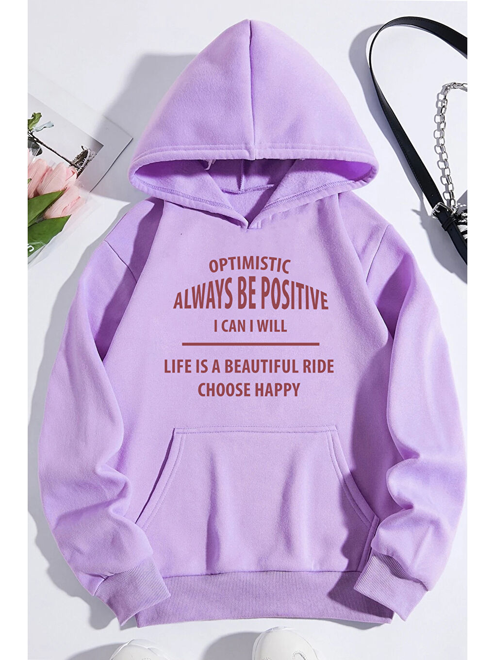 uyguntarz Lila Unisex Always Be Positive Baskılı Sweatshirt