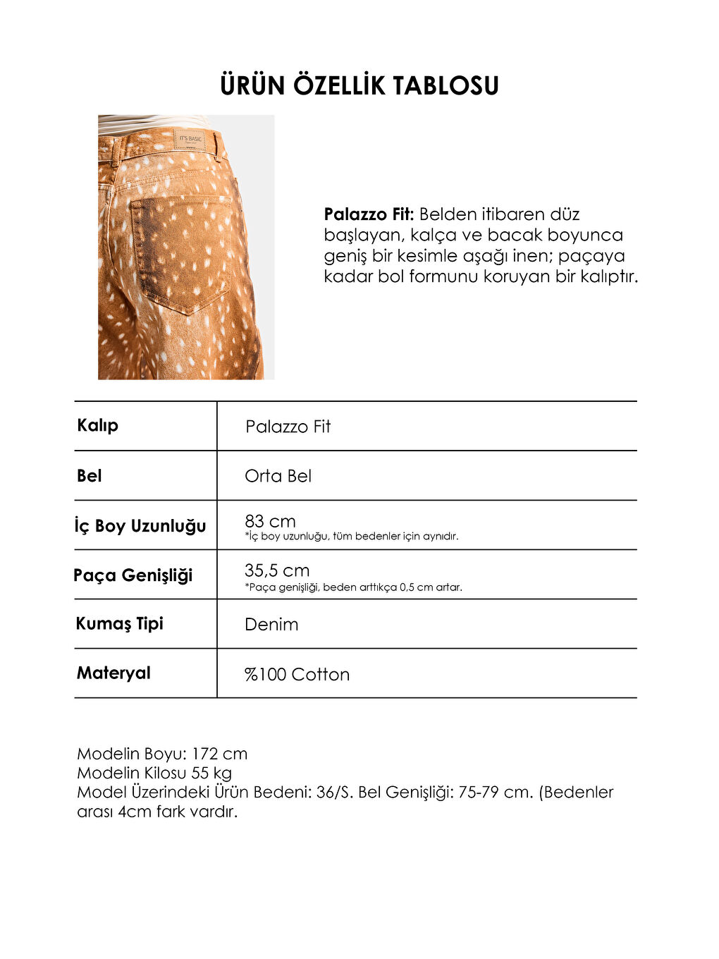 Kahverengi Kadın Kahve 7s6 Bambi Desen Palazzo Fit Özel Kumaş Tasarım Denim Jean-5