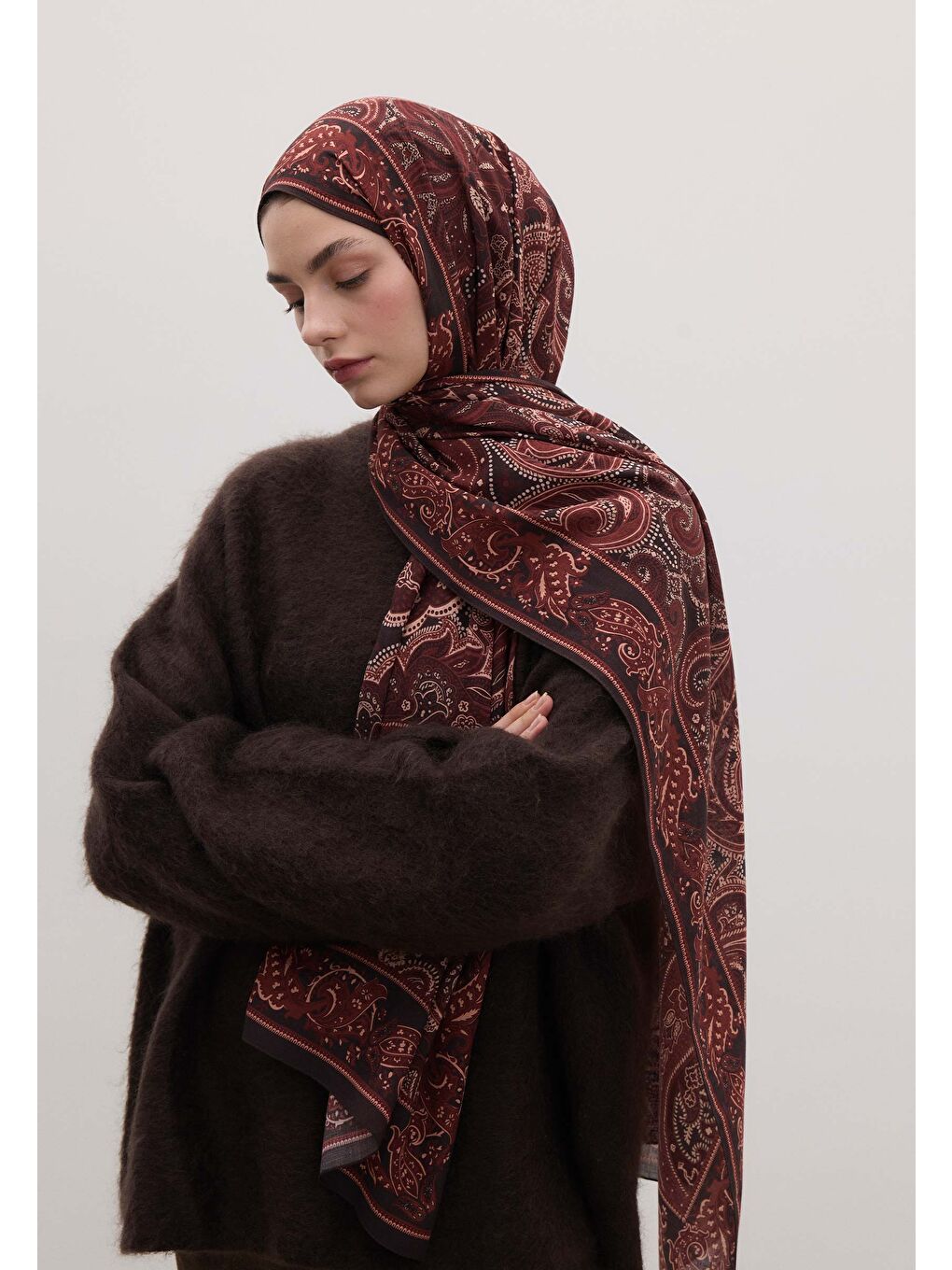 Dark Vıntage Desen Şal Bordo-3