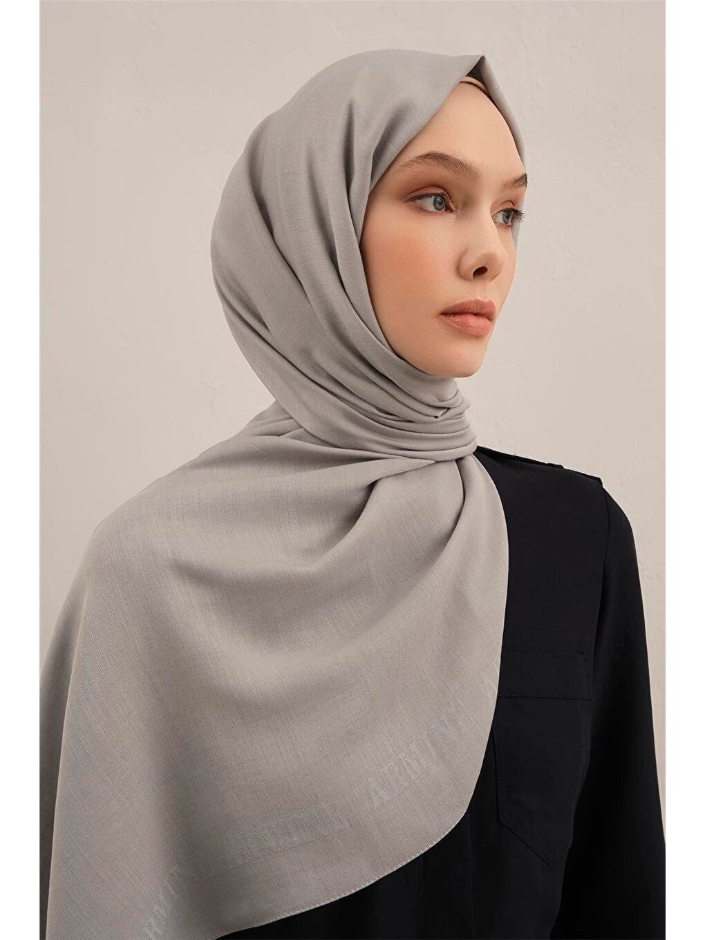 Gri Logo Bordürlü Pamuk İpek Şal 23-3