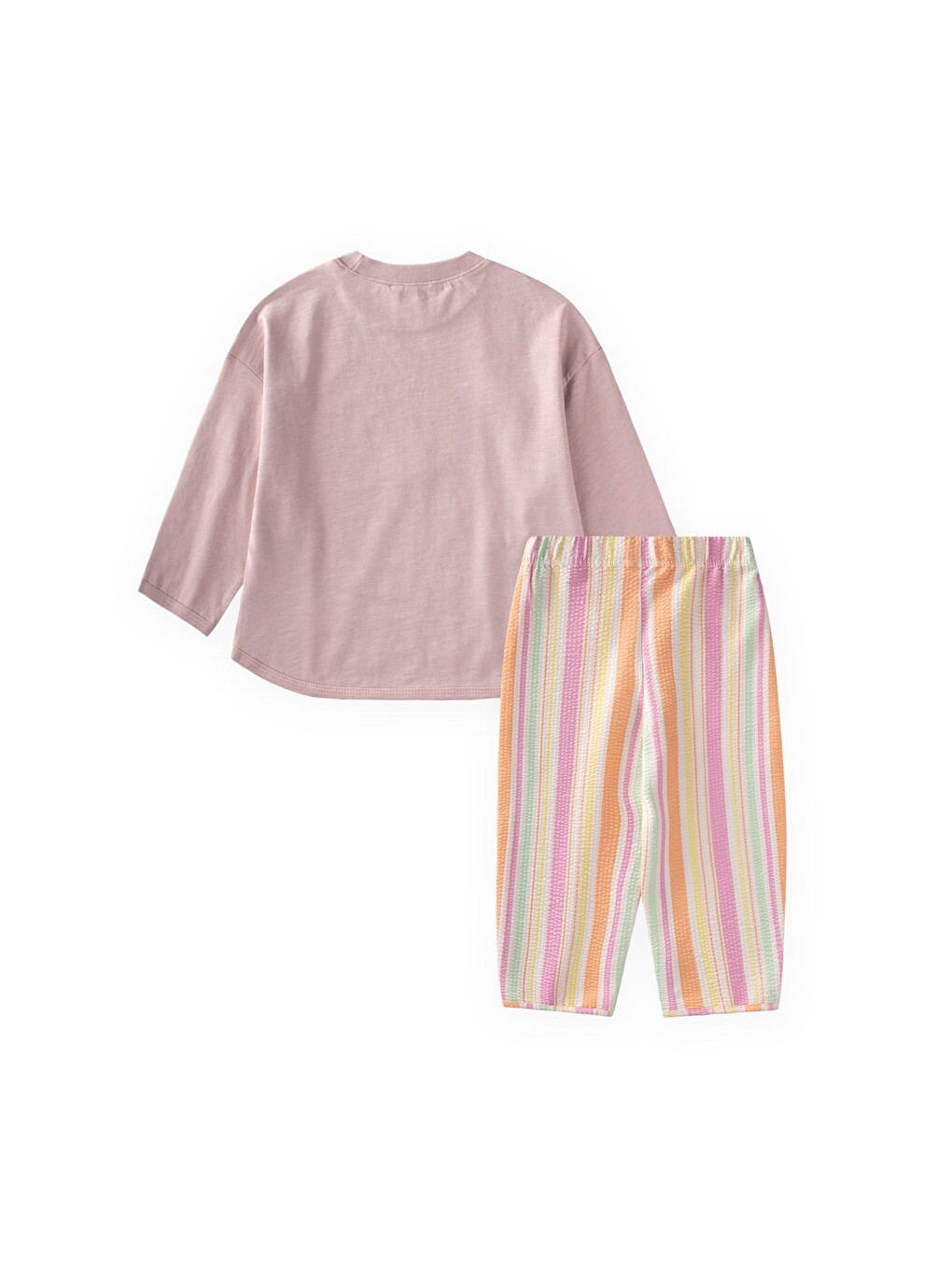 Lila Oversize T-shirt Pantolon Takım 2-10 Yaş Leylak Turuncu Çizgili-1