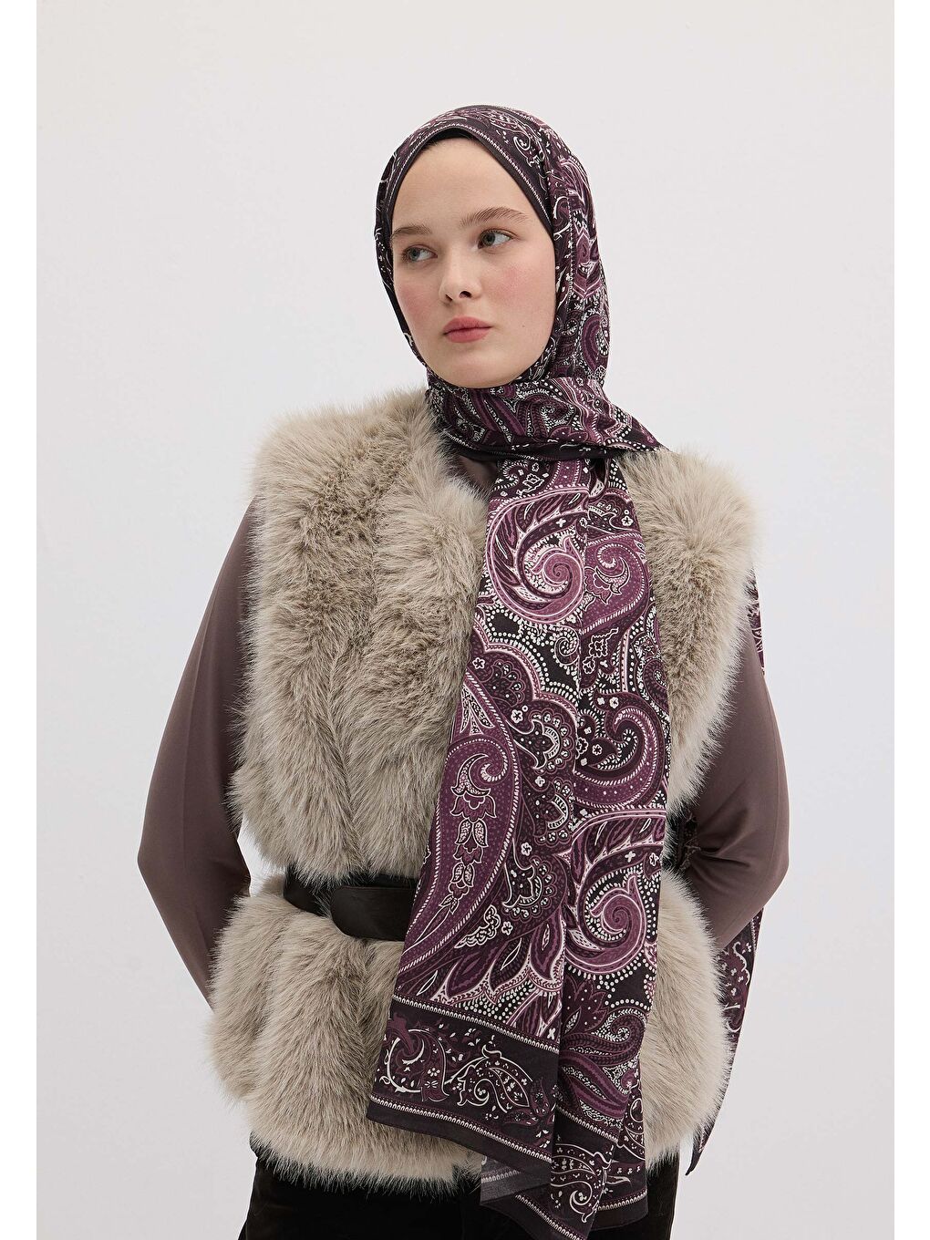 Dark Vıntage Desen Şal Mor