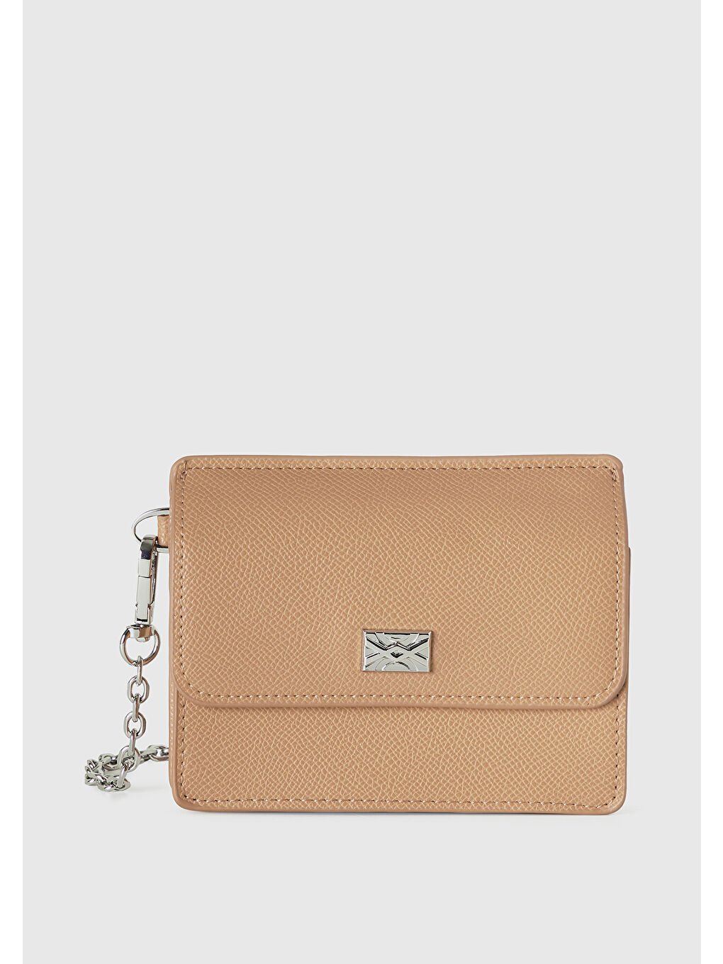 Kadın Bej Yarım Logo Baskılı Kartlıklı Deri Görünümlü  Mini Cüzdan
