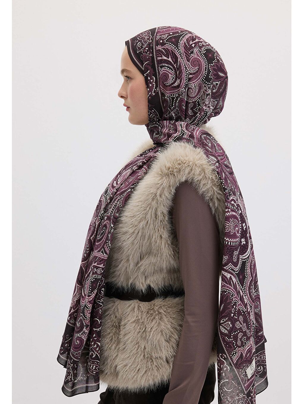Dark Vıntage Desen Şal Mor-1