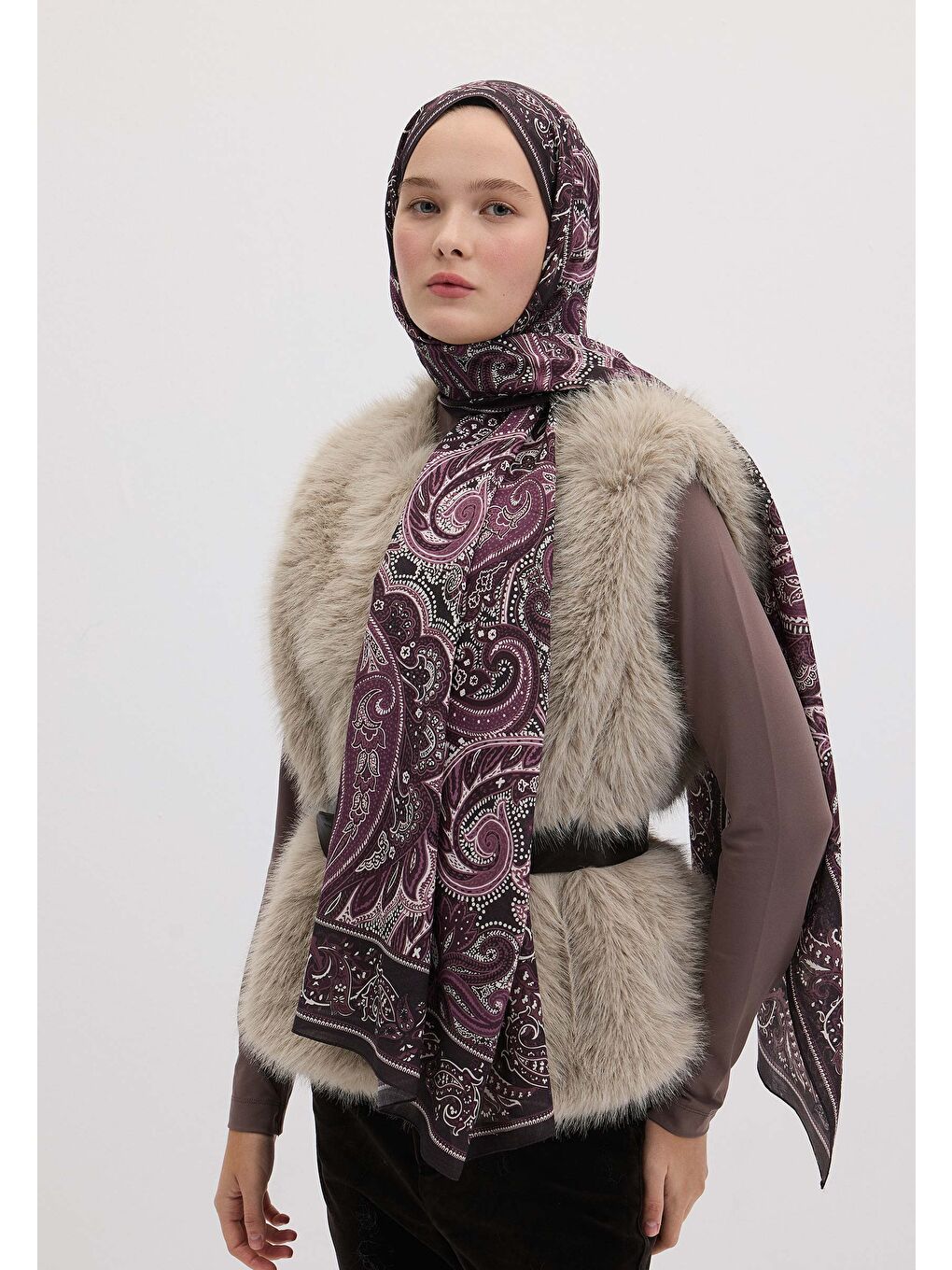 Dark Vıntage Desen Şal Mor-2