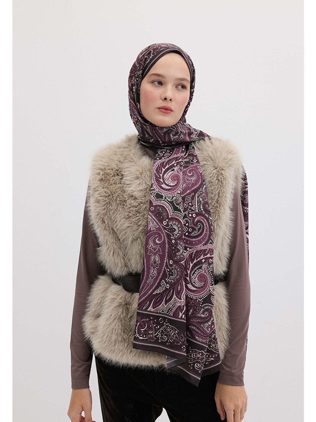 Dark Vıntage Desen Şal Mor-3