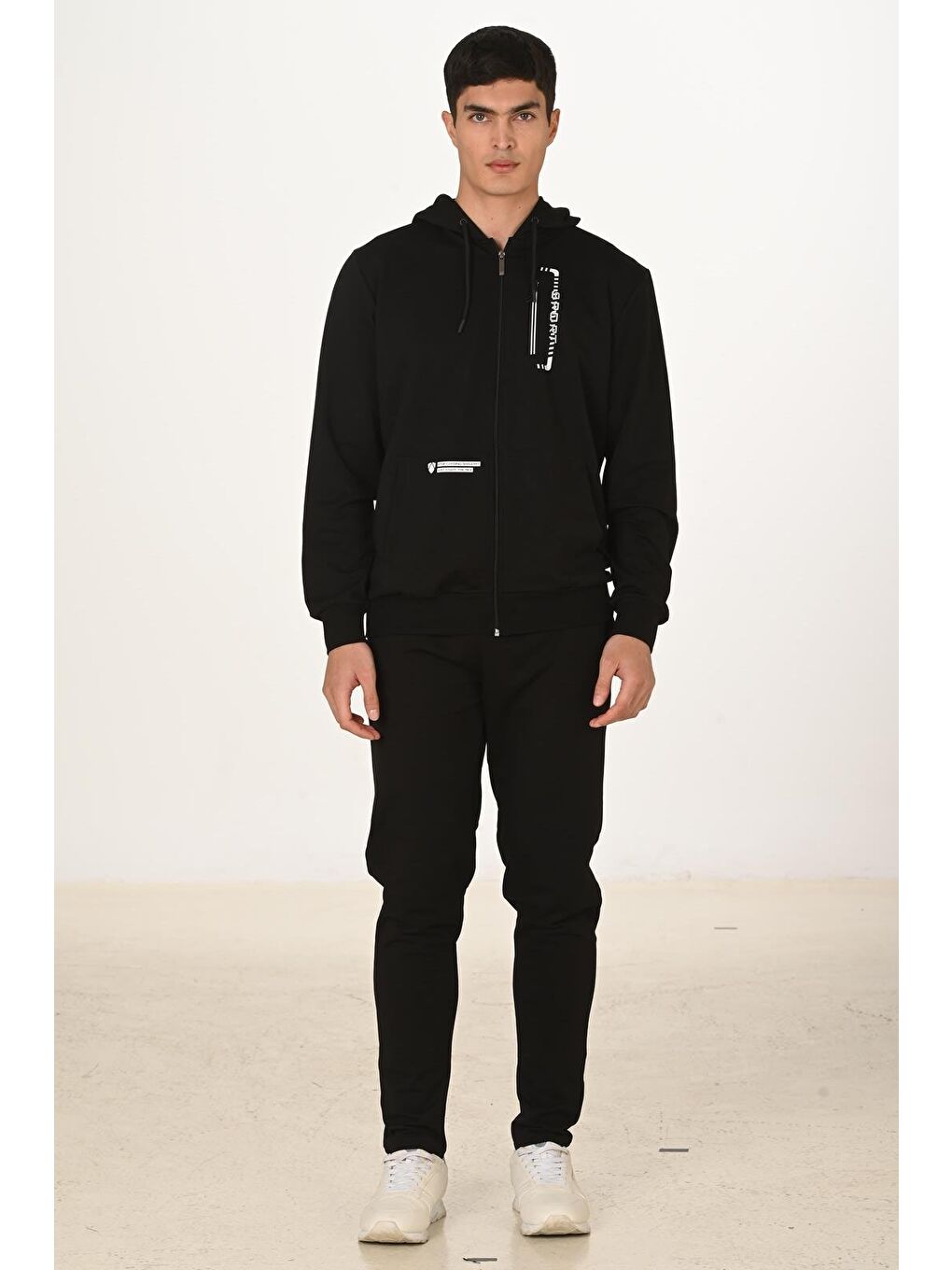 Erkek Pamuklu Kapüşonlu Eşofman Takımı Siyah 5286-S
