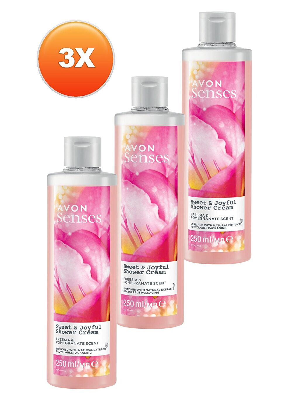 AVON Renksiz Senses Sweat & Joyful Frezya ve Nar Kokulu Krem Duş Jeli 250 Ml. Üçlü Set - 1