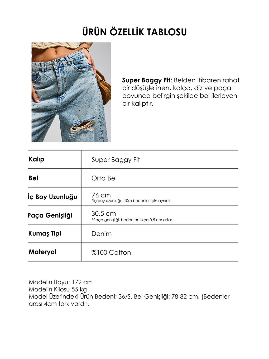 Mavi Kadın Jean Rengi T-12s6-32 Süper Baggy Orta Bel Parlak Taşlı Özel Tasarım Denim Jean-5