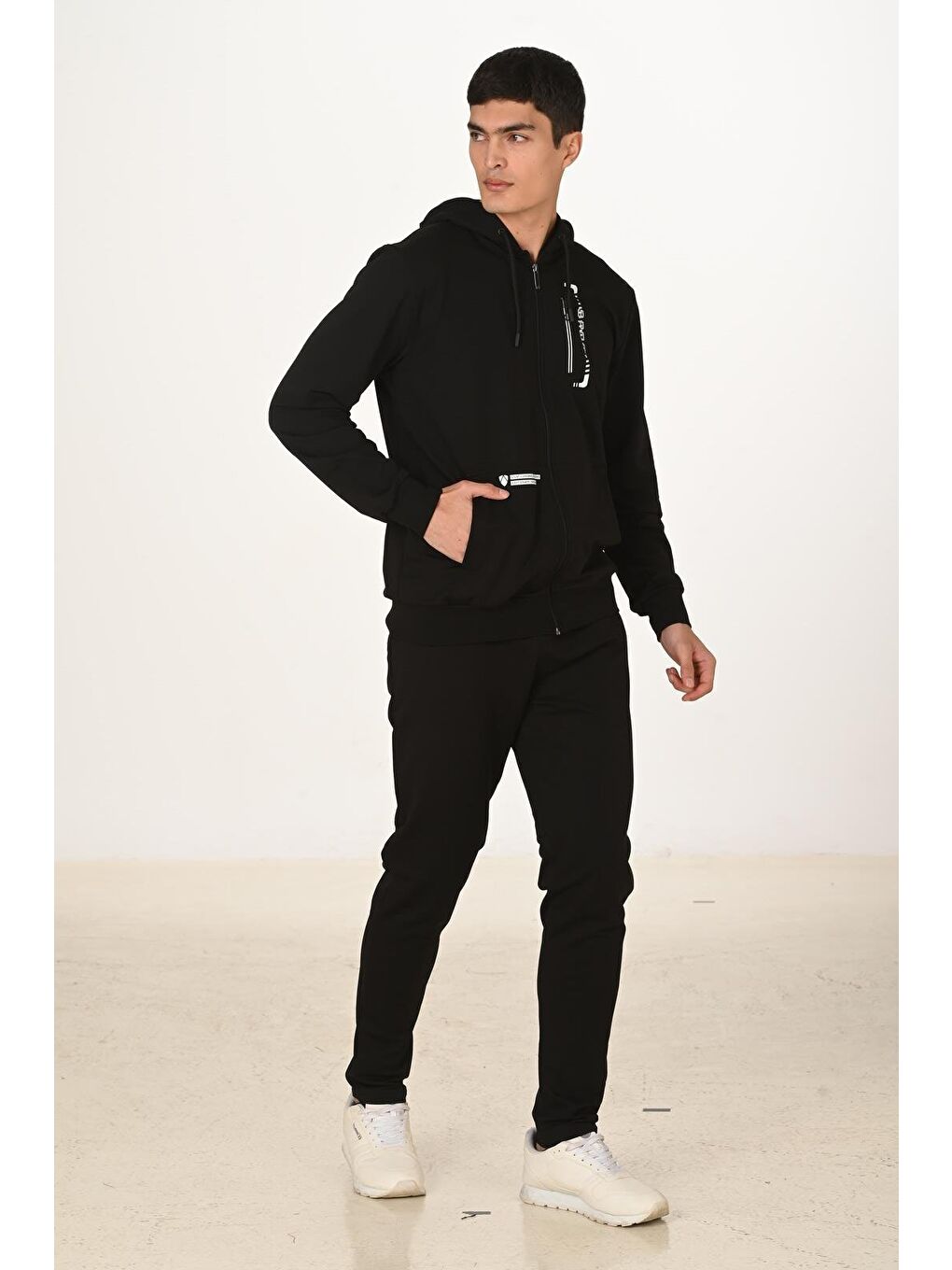Erkek Pamuklu Kapüşonlu Eşofman Takımı Siyah 5286-S-2