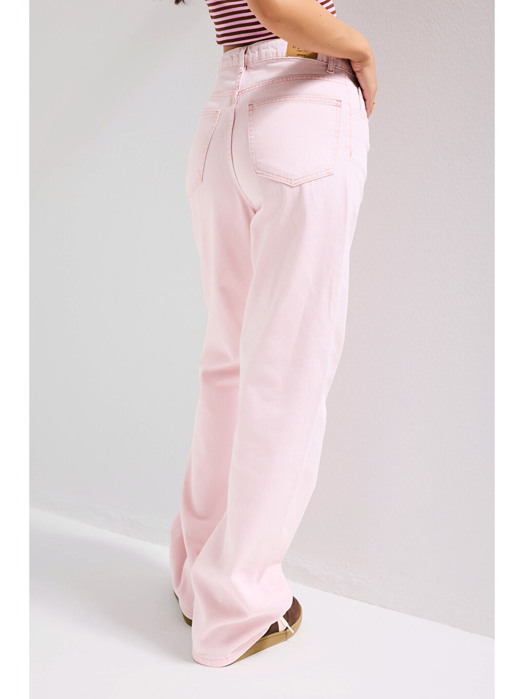 Kadın Pembe 3s6-98 Loose Fit Orta Bel %100 Pamuk Denim Jean-2