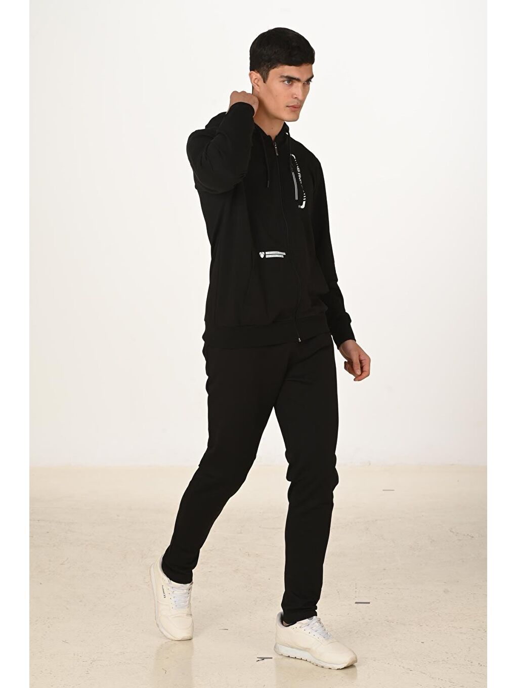 Erkek Pamuklu Kapüşonlu Eşofman Takımı Siyah 5286-S-3
