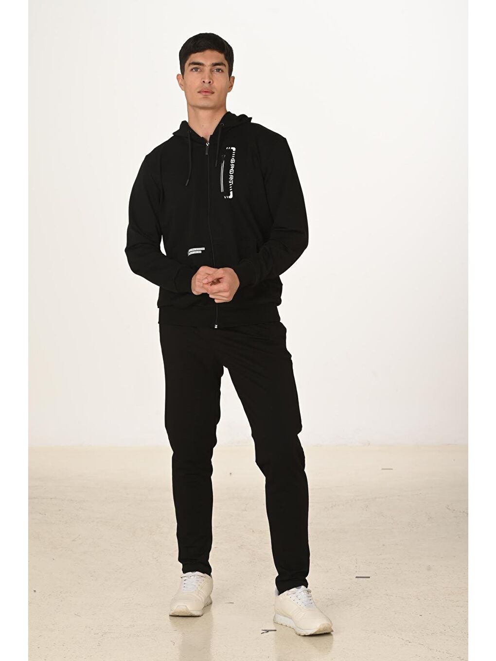 Erkek Pamuklu Kapüşonlu Eşofman Takımı Siyah 5286-S-4