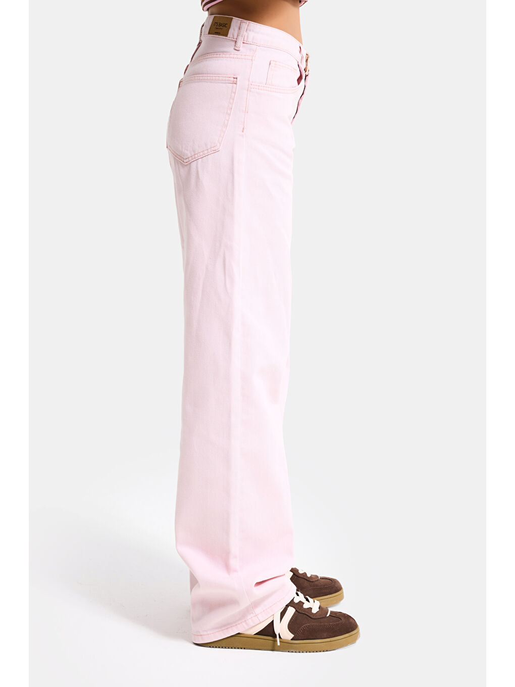 Kadın Pembe 3s6-98 Loose Fit Orta Bel %100 Pamuk Denim Jean-3
