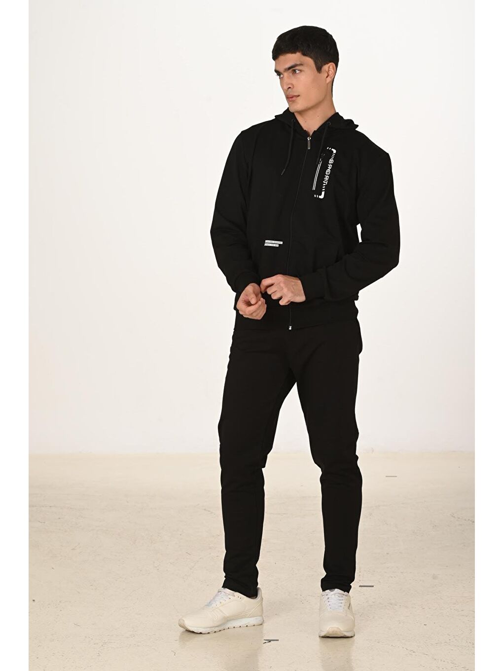 Erkek Pamuklu Kapüşonlu Eşofman Takımı Siyah 5286-S-5