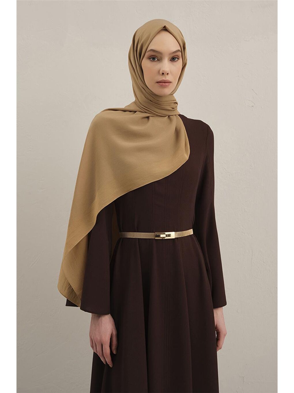 Kahverengi Bordürlü Lyocell Şal 70-1