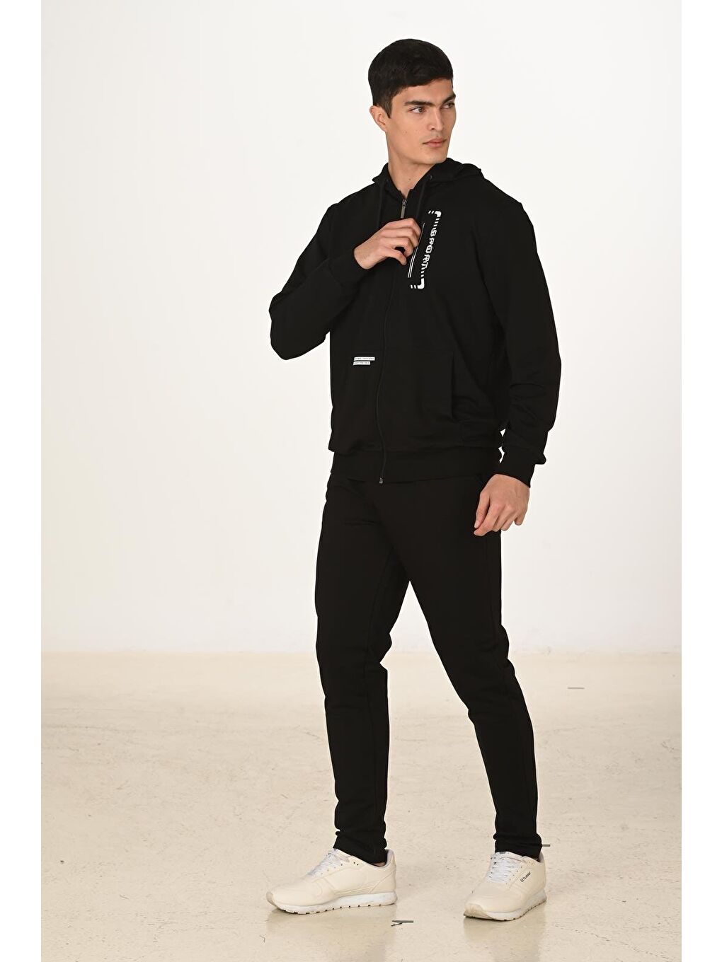 Erkek Pamuklu Kapüşonlu Eşofman Takımı Siyah 5286-S-6