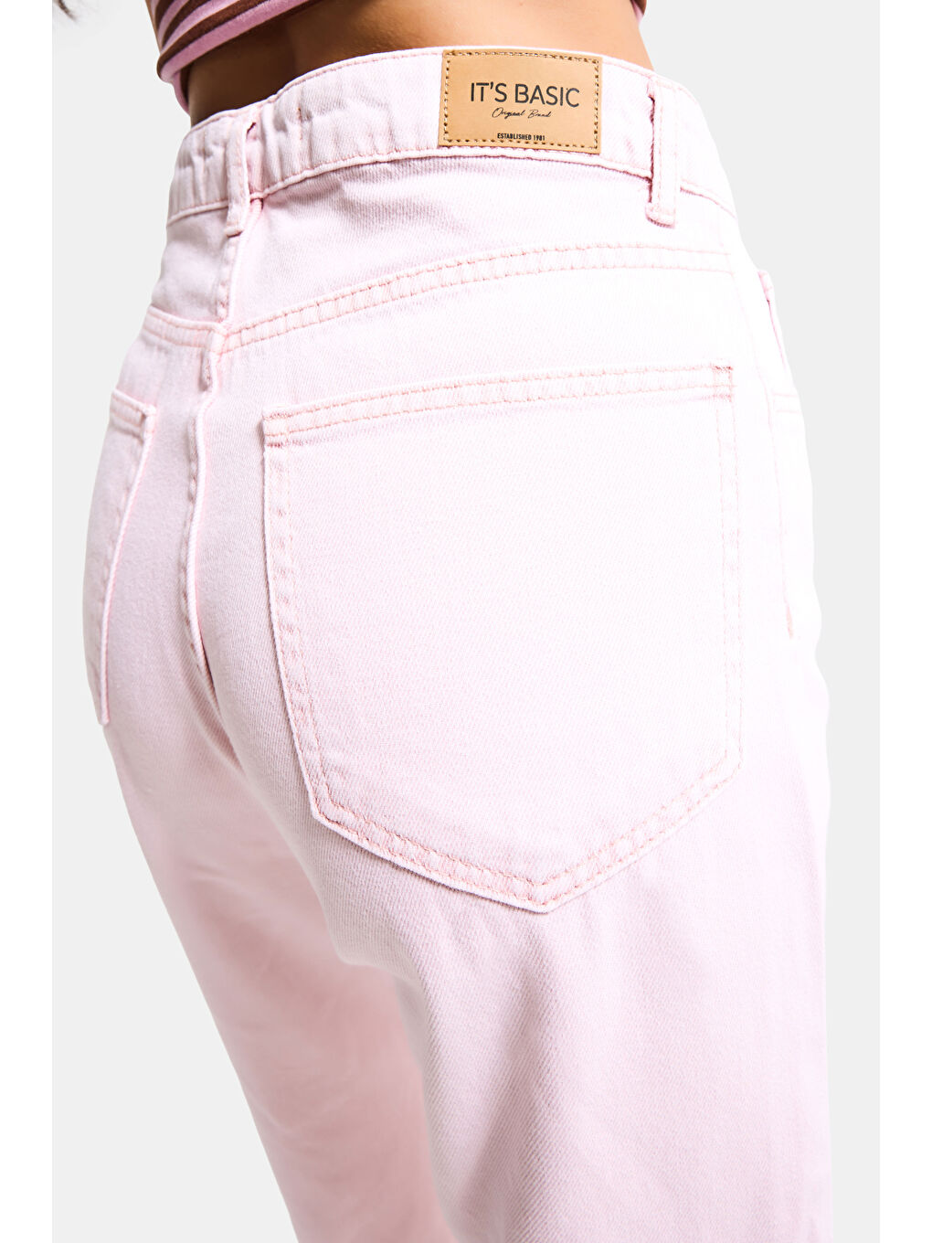 Kadın Pembe 3s6-98 Loose Fit Orta Bel %100 Pamuk Denim Jean-4