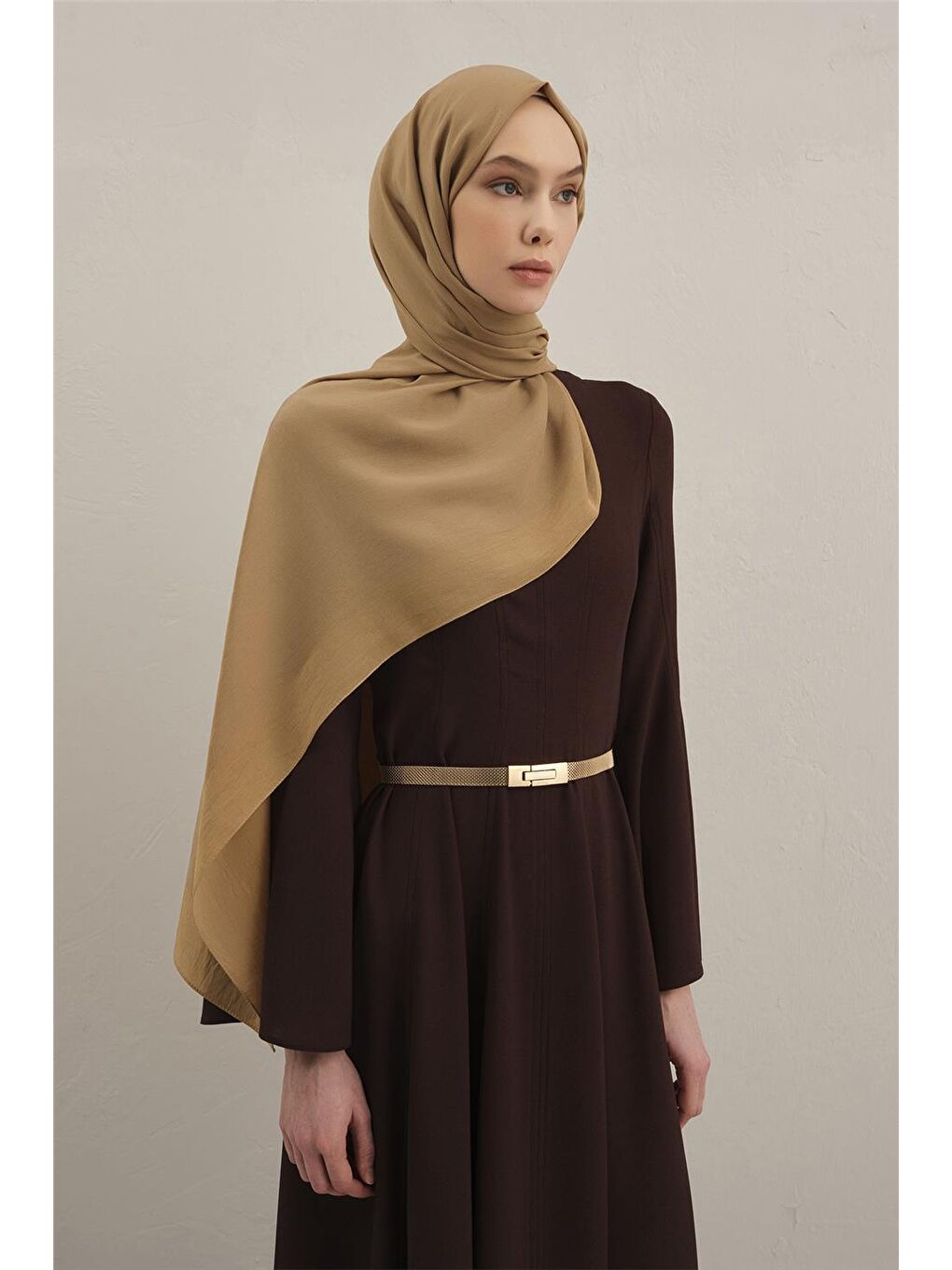 Kahverengi Bordürlü Lyocell Şal 70-2