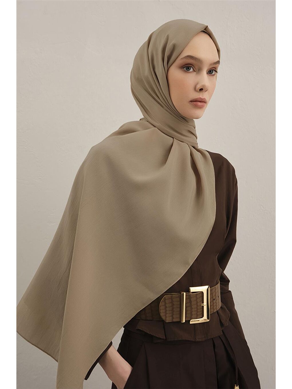 Bej Bordürlü Lyocell Şal 04-1