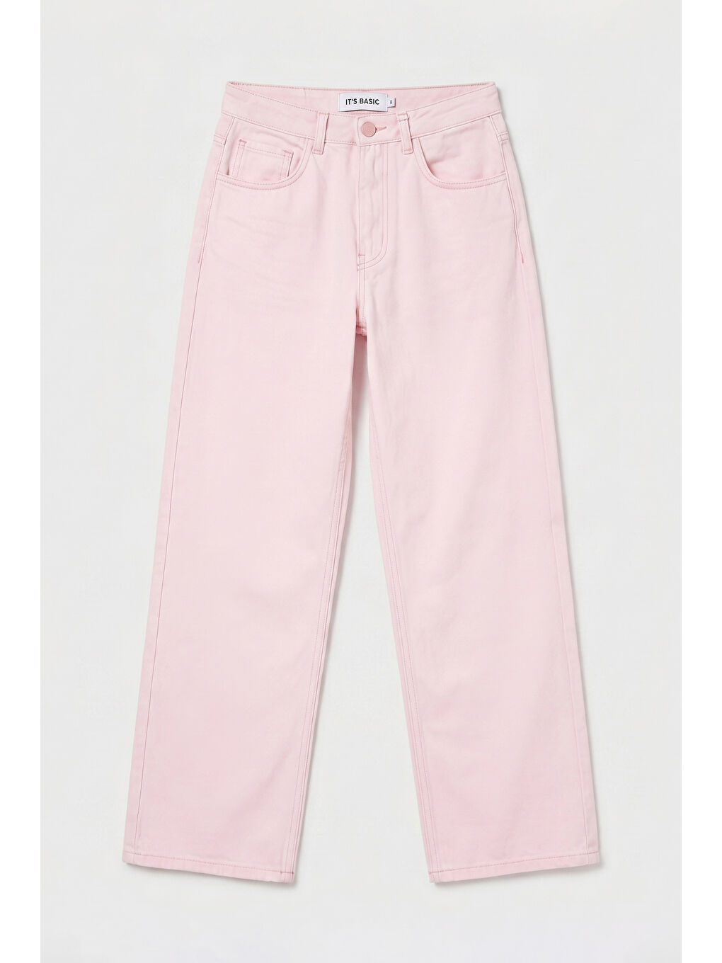 Kadın Pembe 3s6-98 Loose Fit Orta Bel %100 Pamuk Denim Jean-5