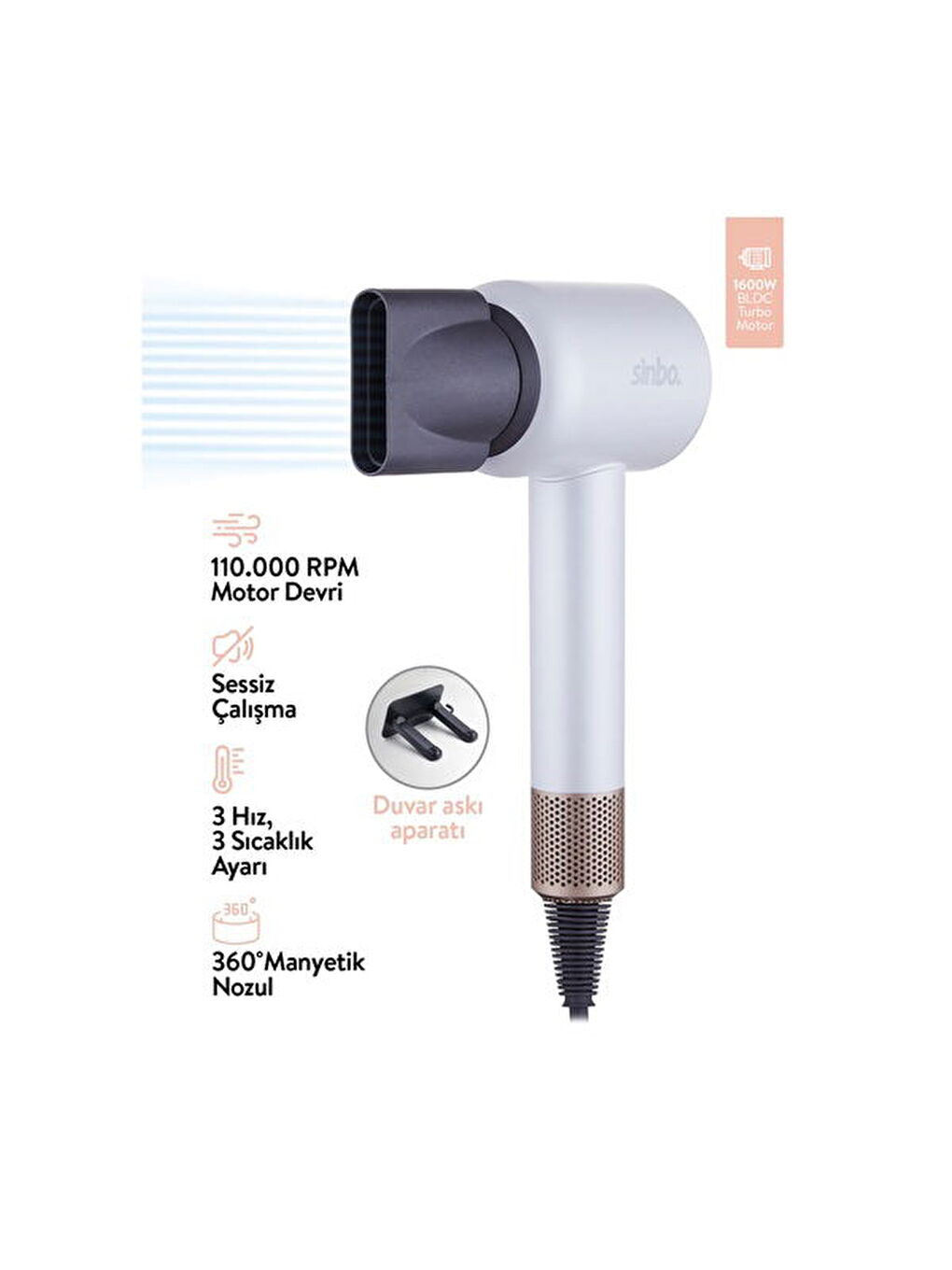 SHD-1714 BLDC Saç Kurutma Makinesi - Beyaz - 1600 Watt