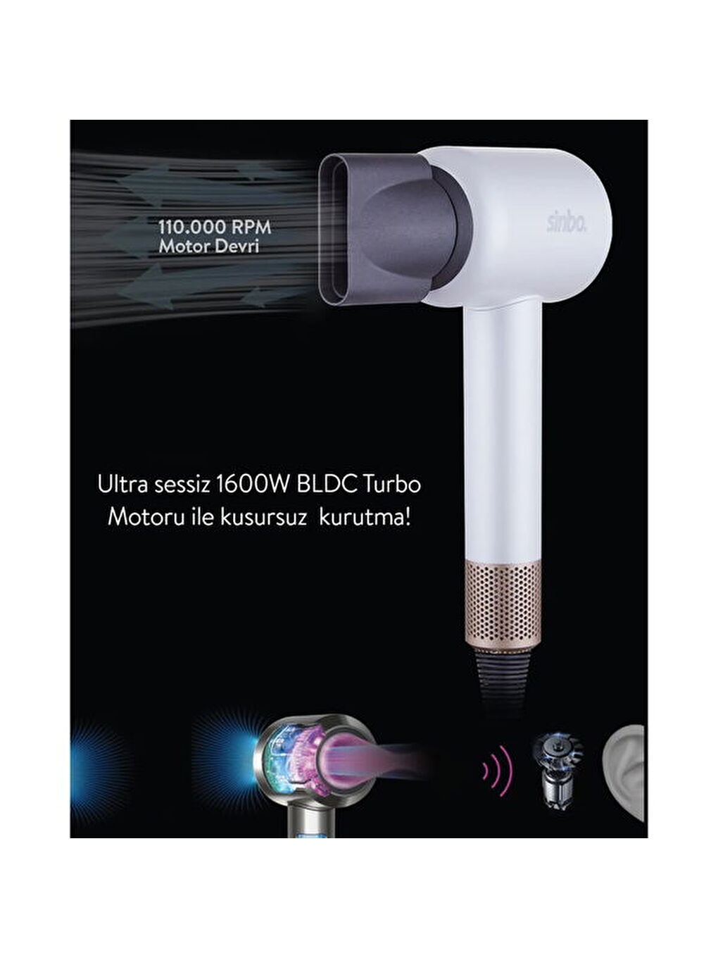 SHD-1714 BLDC Saç Kurutma Makinesi - Beyaz - 1600 Watt-2