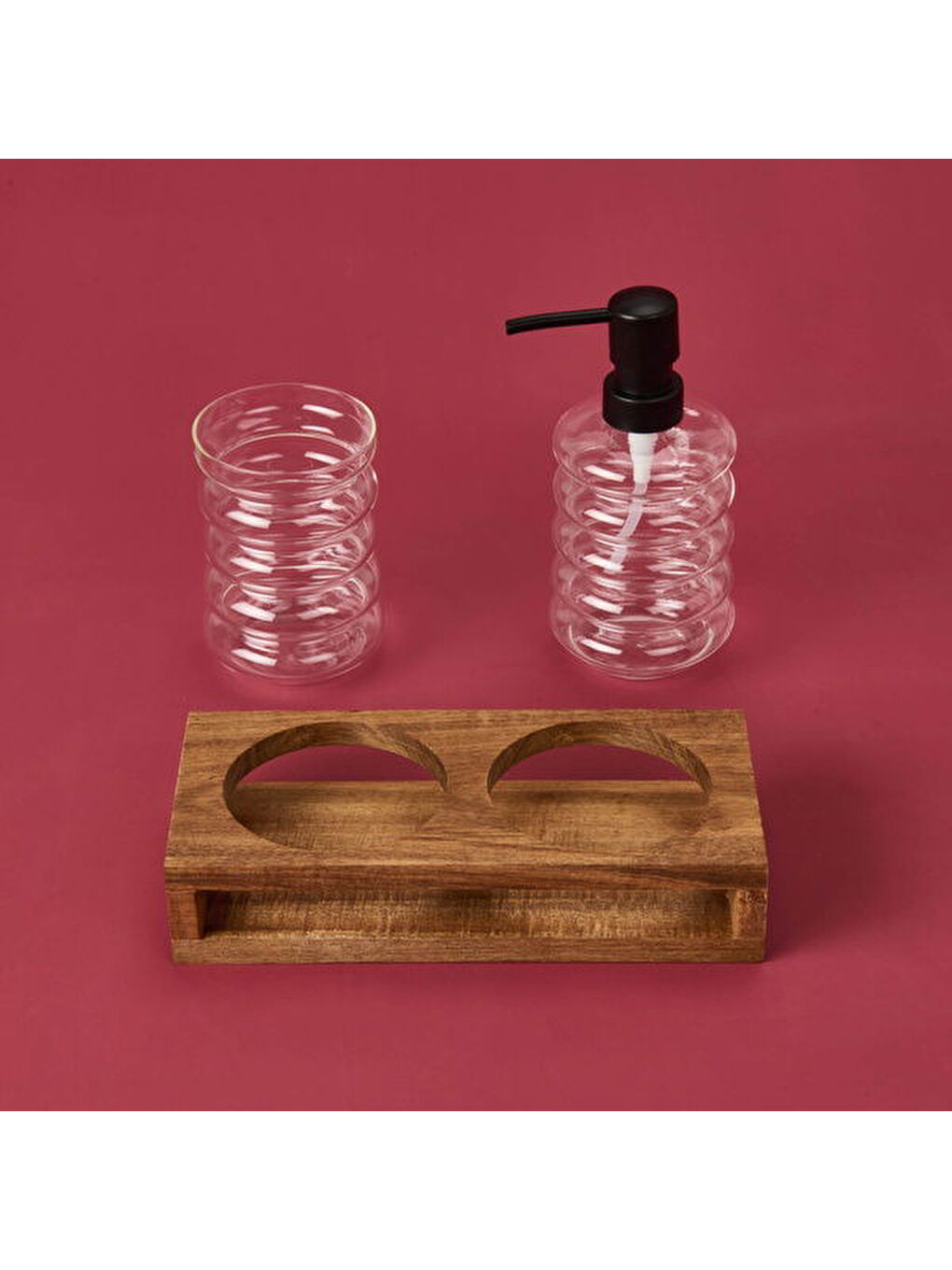 Renksiz Cam 2'li Halka Sıvı Sabunluk Seti - Şeffaf / Siyah / Kahverengi-1