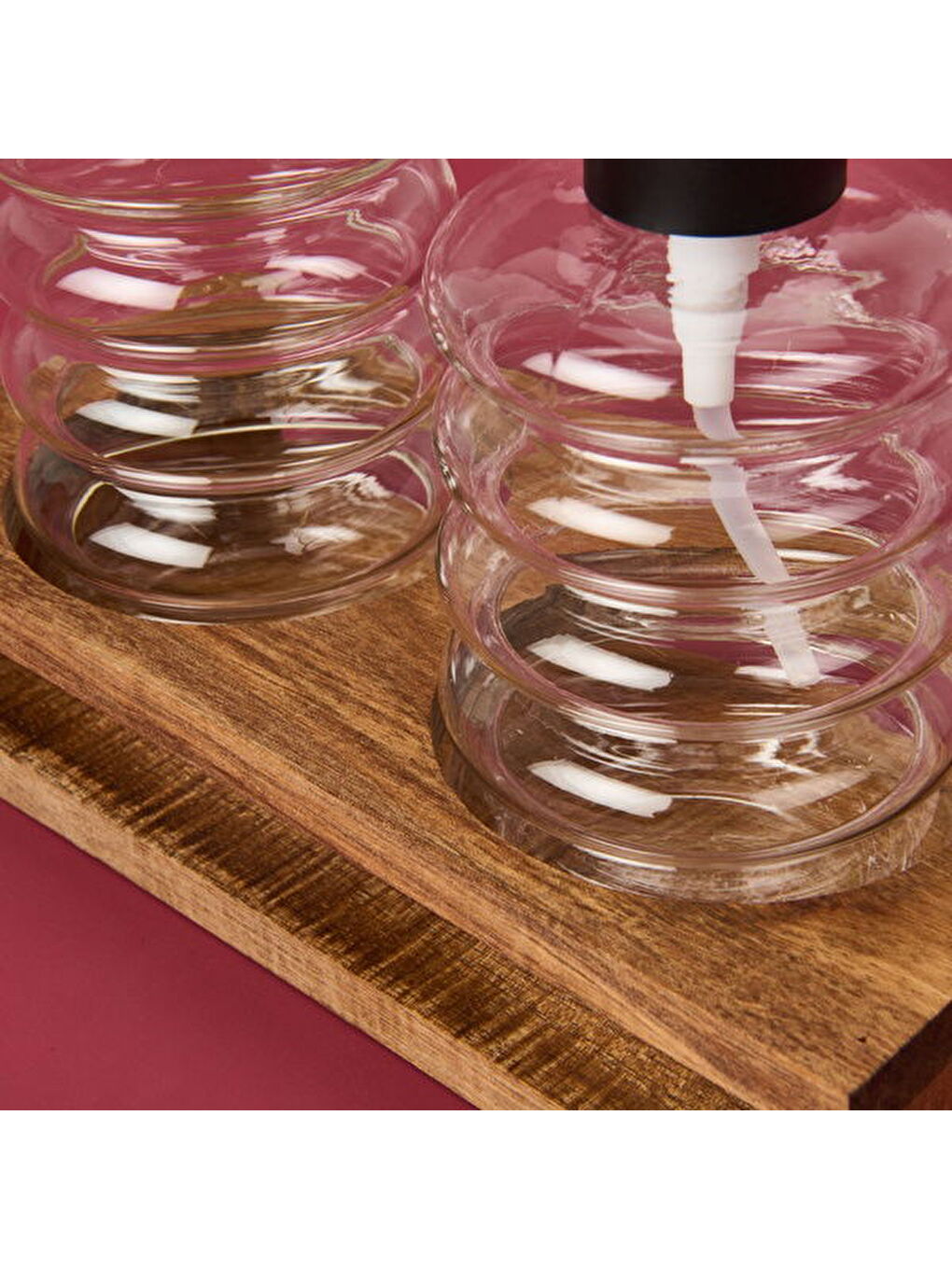 Renksiz Cam 2'li Halka Sıvı Sabunluk Seti - Şeffaf / Siyah / Kahverengi-2