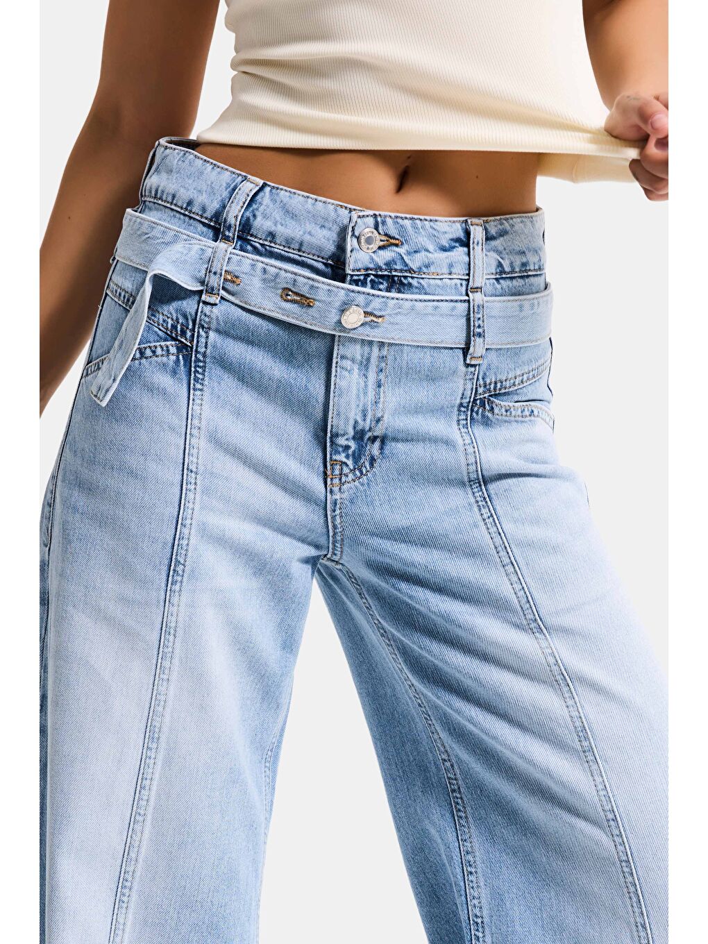 Mavi Kadın Jean Rengi 4s6-32 Straight Fit Kemer Detaylı Özel Tasarım Denim Jean-1